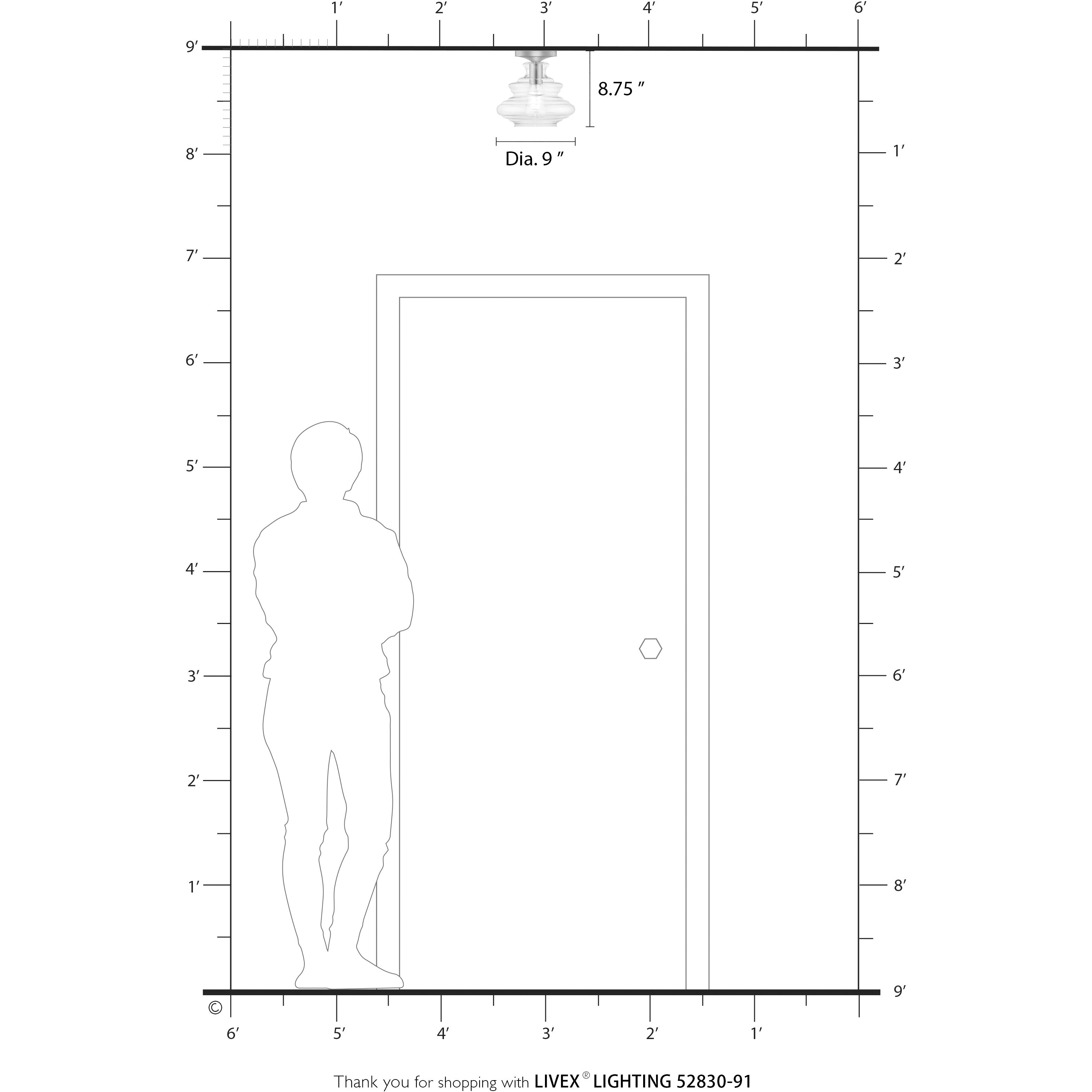 Everett 1 Light 9 inch Brushed Nickel with Chrome Finish Accents Semi-Flush Ceiling Light
