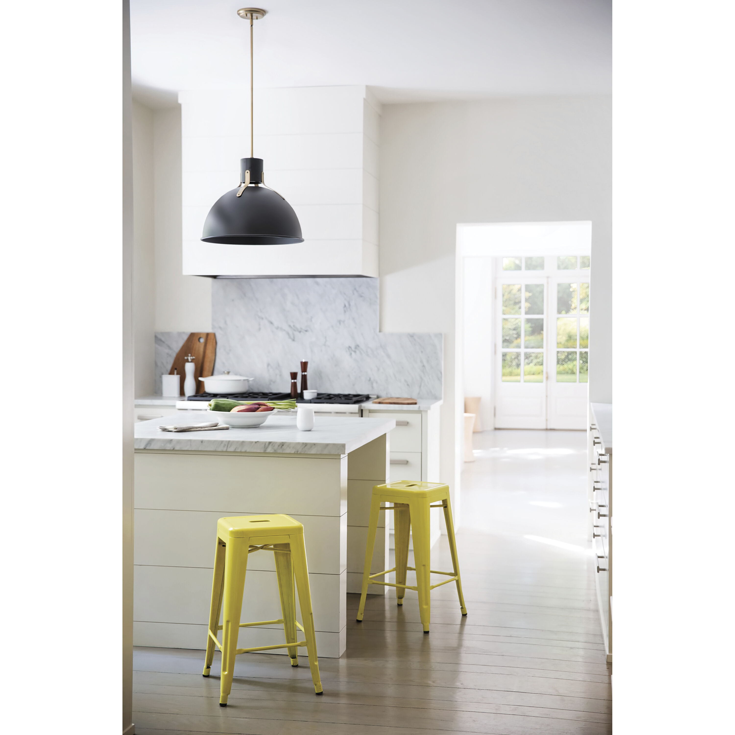 Argo LED 20 inch Satin Black with Lacquered Brass Indoor Pendant Ceiling Light