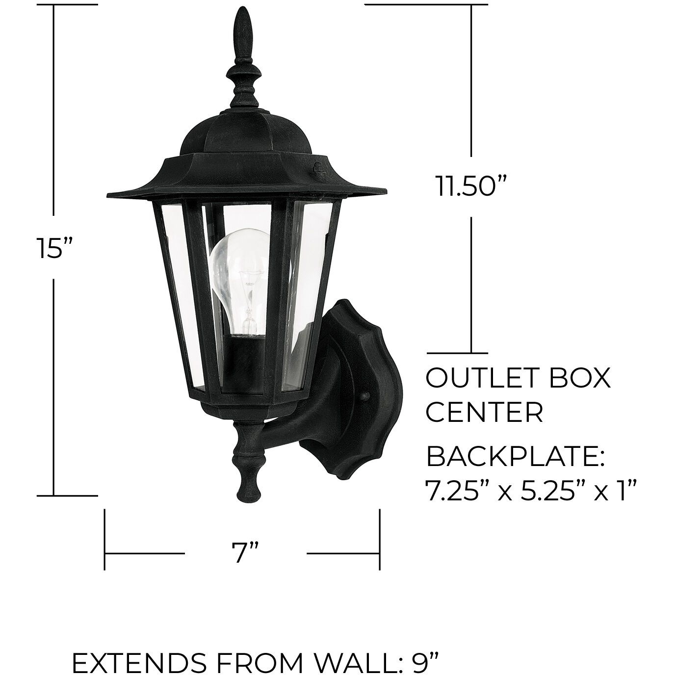 Outdoor 1 Light 15 inch Black Outdoor Wall Lantern