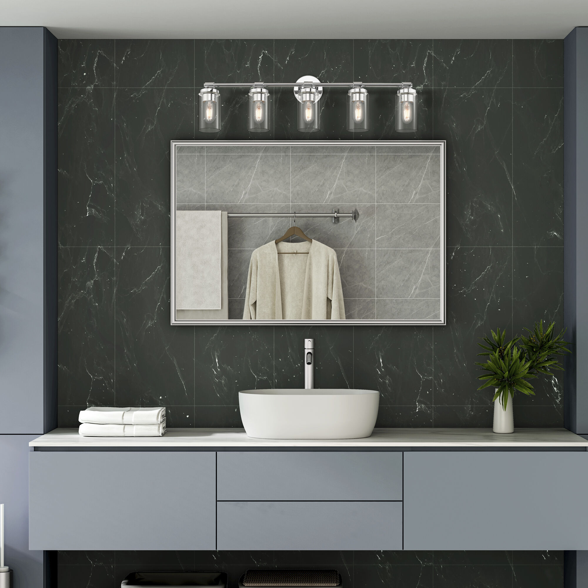 Whittier 5 Light 35 inch Polished Chrome Vanity Wall Sconce Wall Light, Large