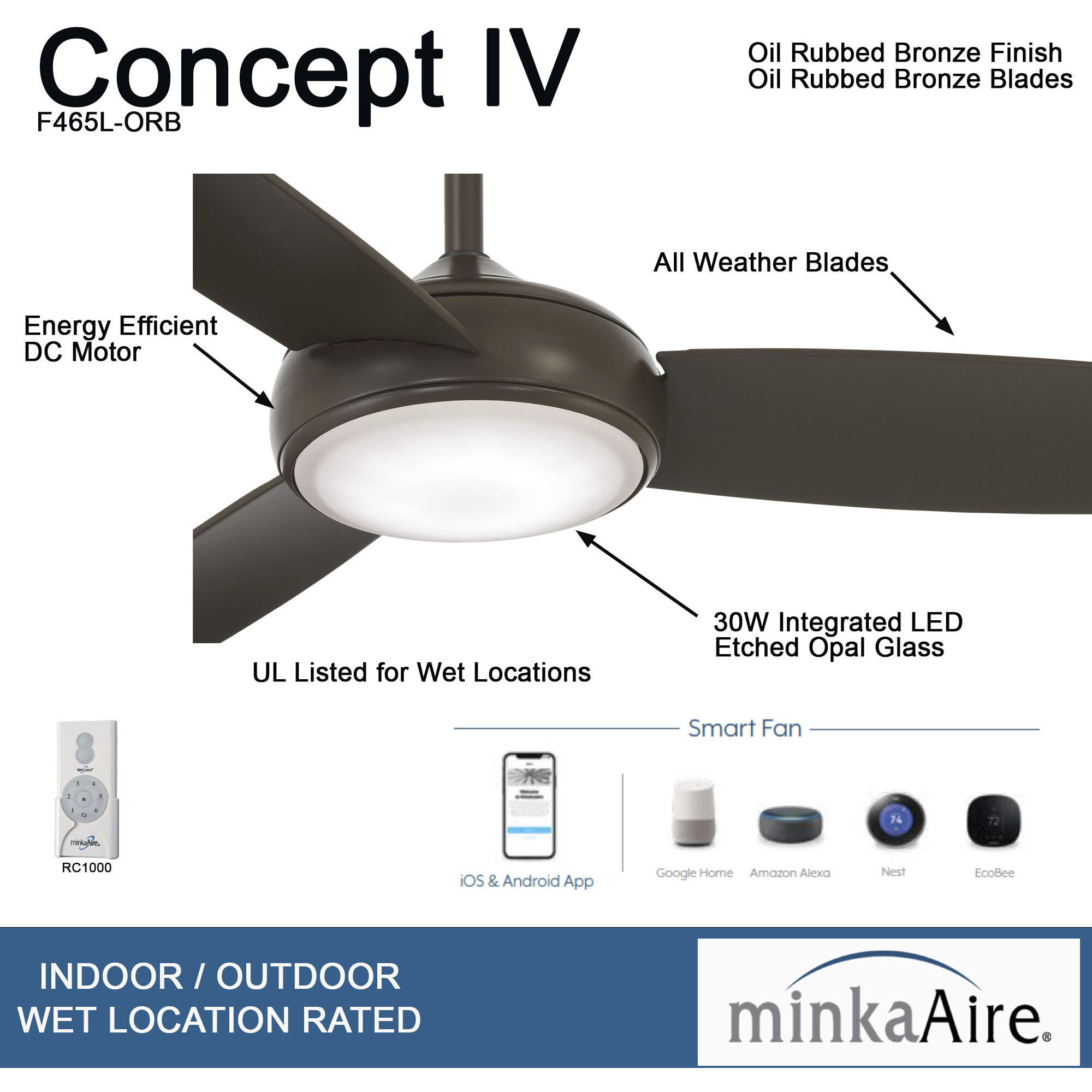 Concept IV 54 inch Oil Rubbed Bronze Outdoor Ceiling Fan