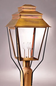Elryan 3 Light 27 inch Antique Copper Post Mount in Seedy Marine Glass, No Chimney, Candelabra