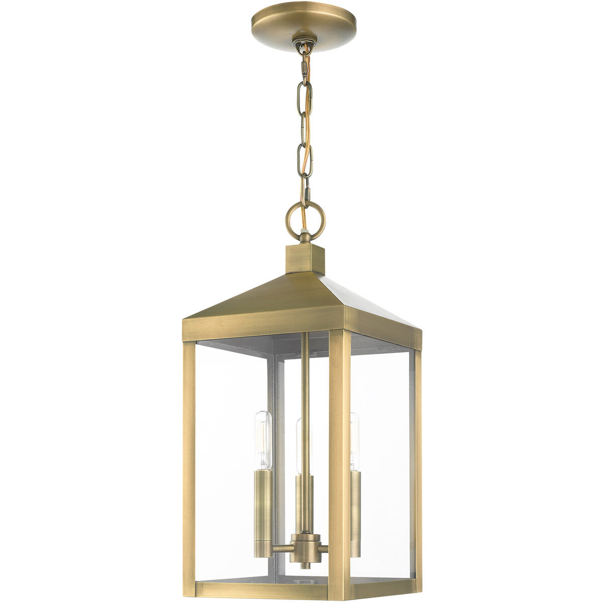 Nyack 3 Light 8.25 inch Antique Brass Outdoor Pendant Lantern