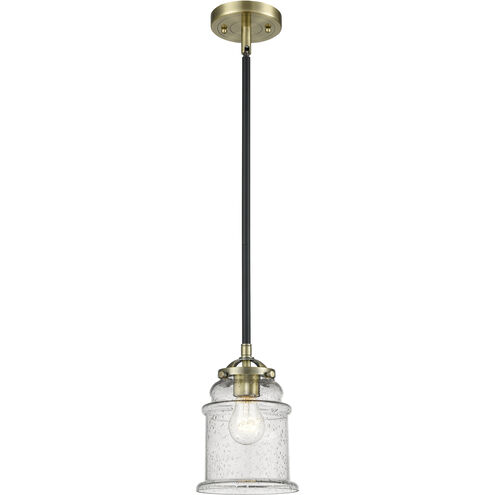 Nouveau Canton LED 6 inch Black Antique Brass Mini Pendant Ceiling Light in Seedy, Nouveau