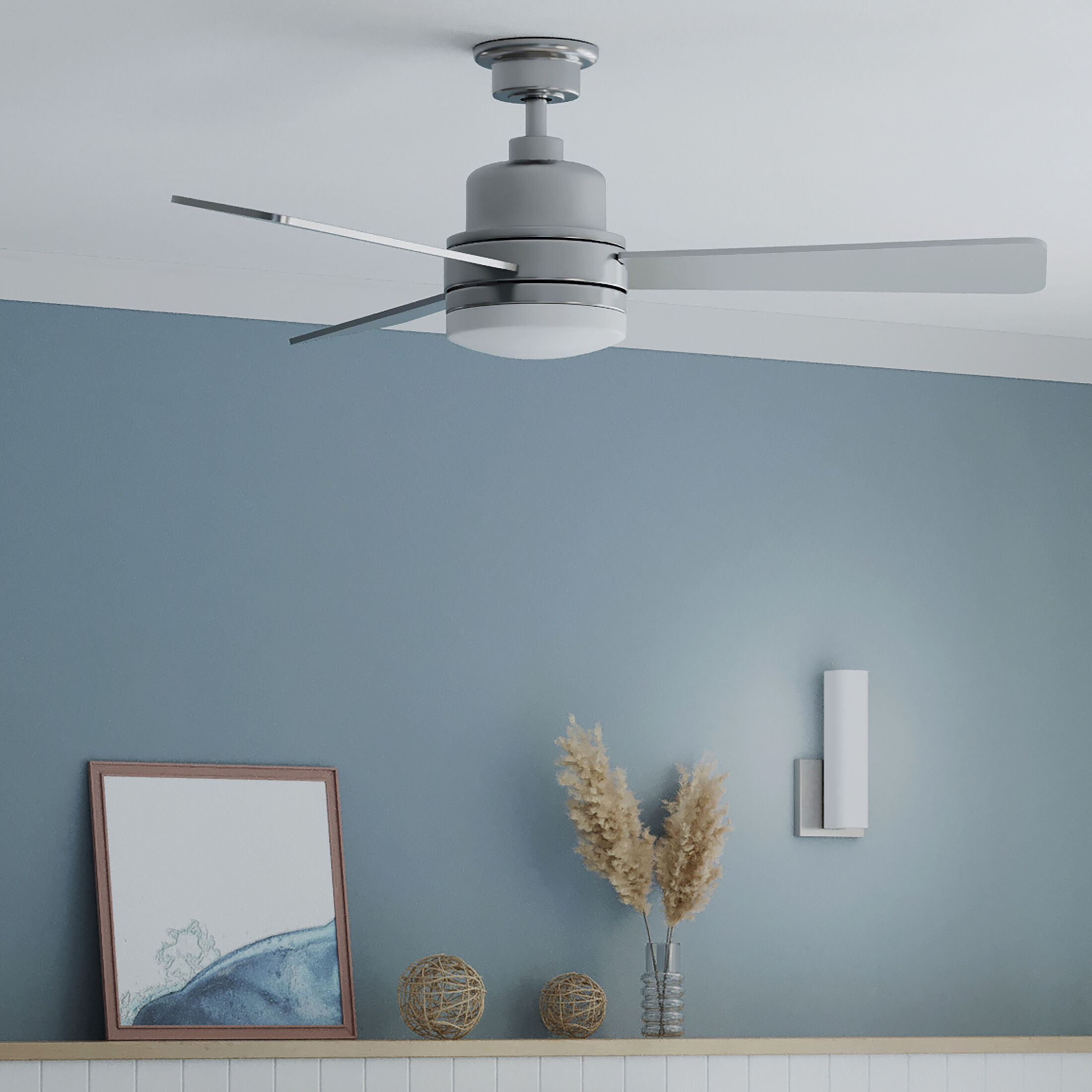 Boston 52 inch Brushed Nickel with Silver Blades Ceiling Fan, Progress LED
