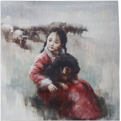 Tibetan Mastiff on Little Girl's Lap Multicolor Wall Art