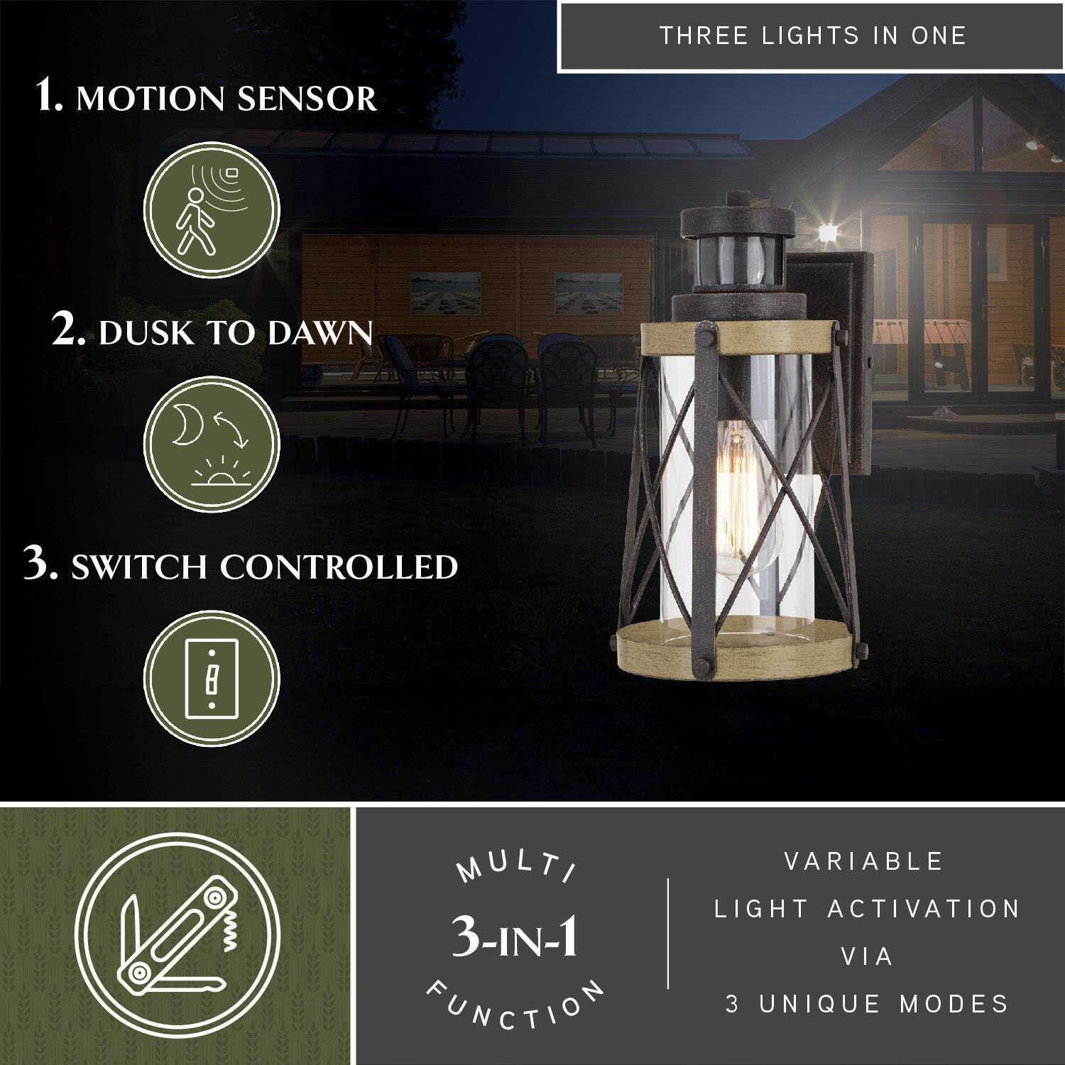 Harwood Oxidized Iron and Burnished Elm Outdoor Motion Sensor