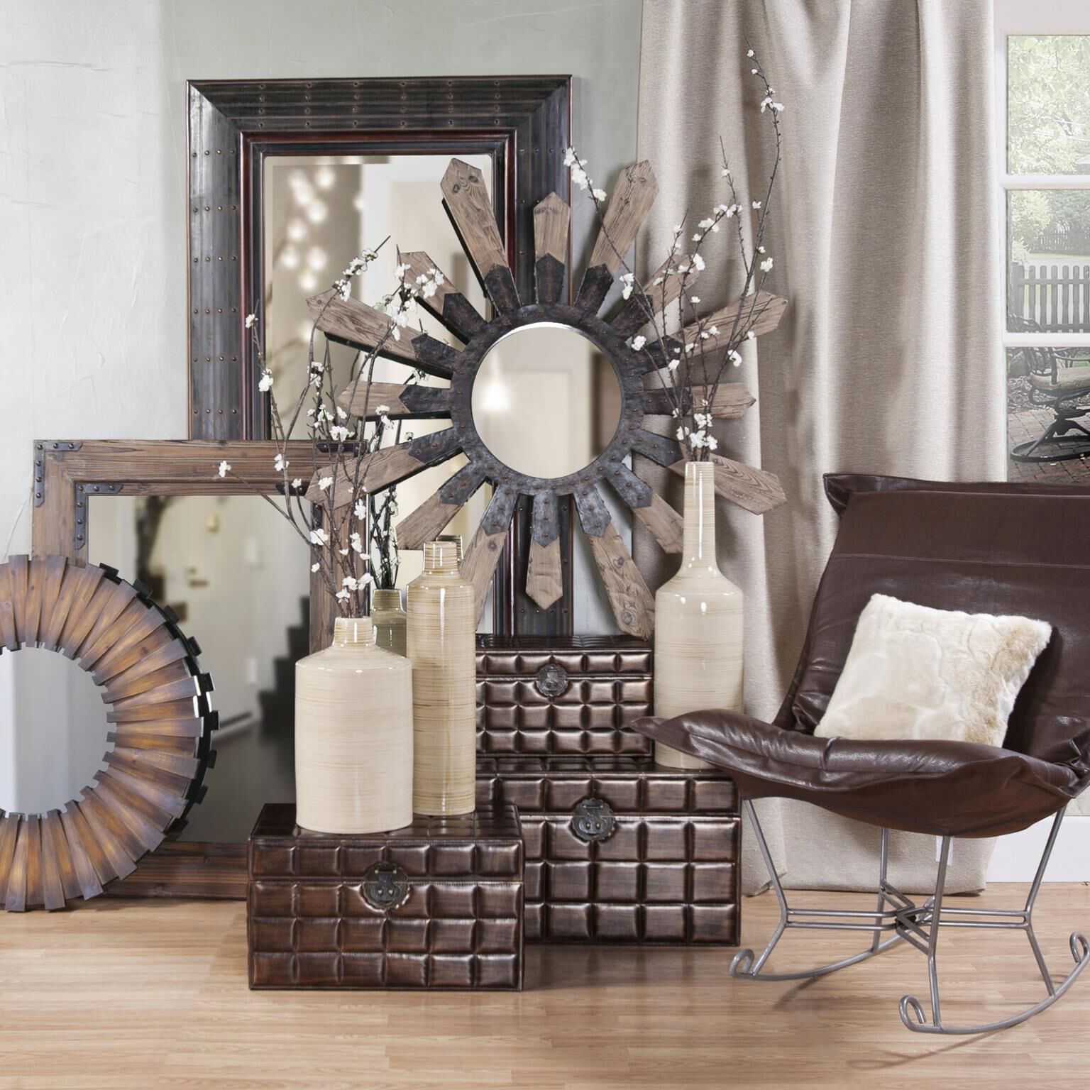 Caldwell 46 X 34 inch Wood and Iron Wall Mirror