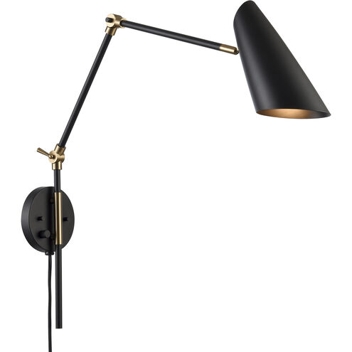 Stanley 17.75 inch 60.00 watt Matte Black and Brushed Gold Swingarm Sconce Wall Light