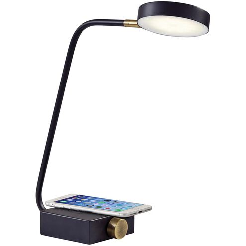 Conrad 16 inch 7.00 watt Matte Black with Antique Brass Accents Desk Lamp Portable Light, with AdessoCharge Wireless Charging Pad and USB Port