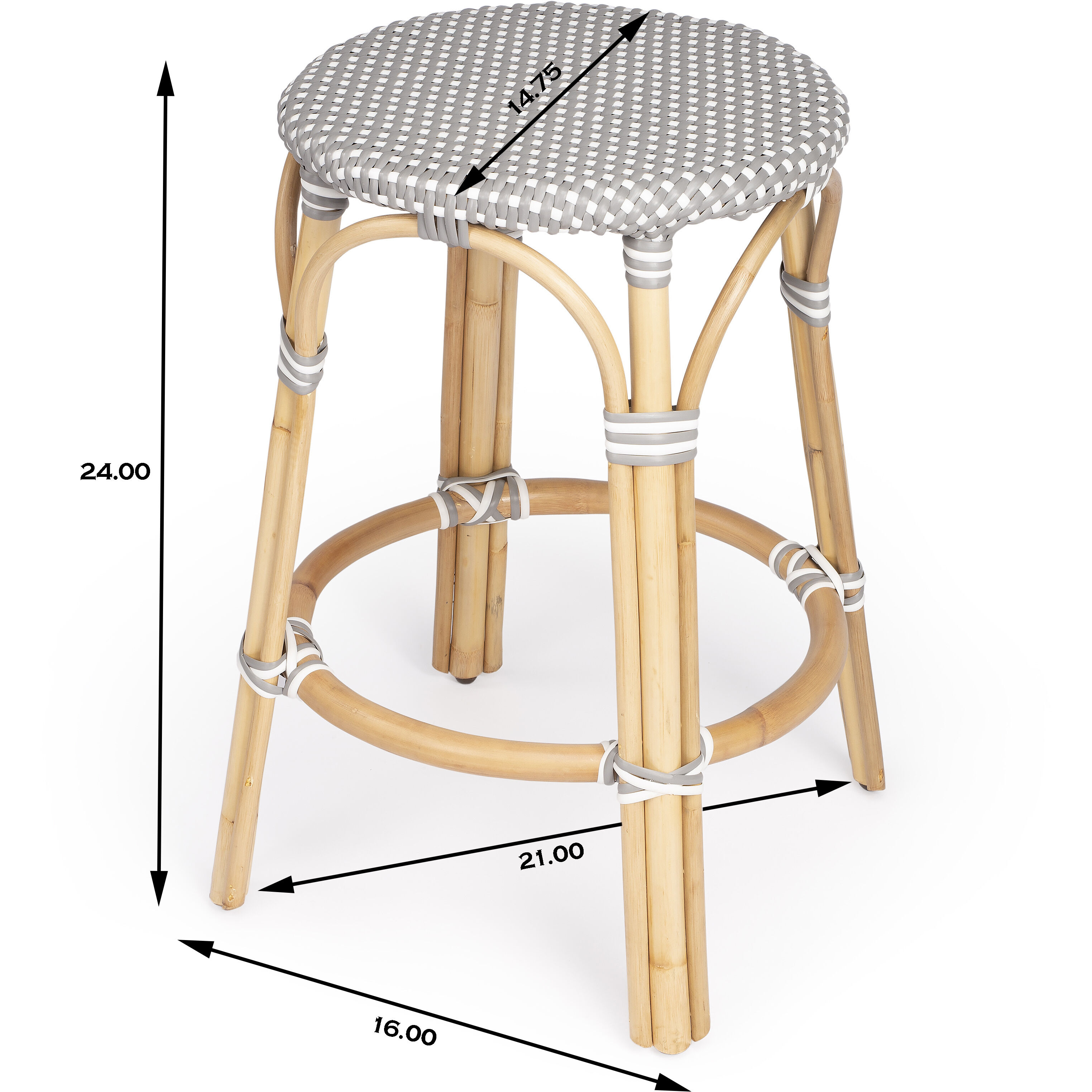 Tobias Gray & White Rattan Bar Stool