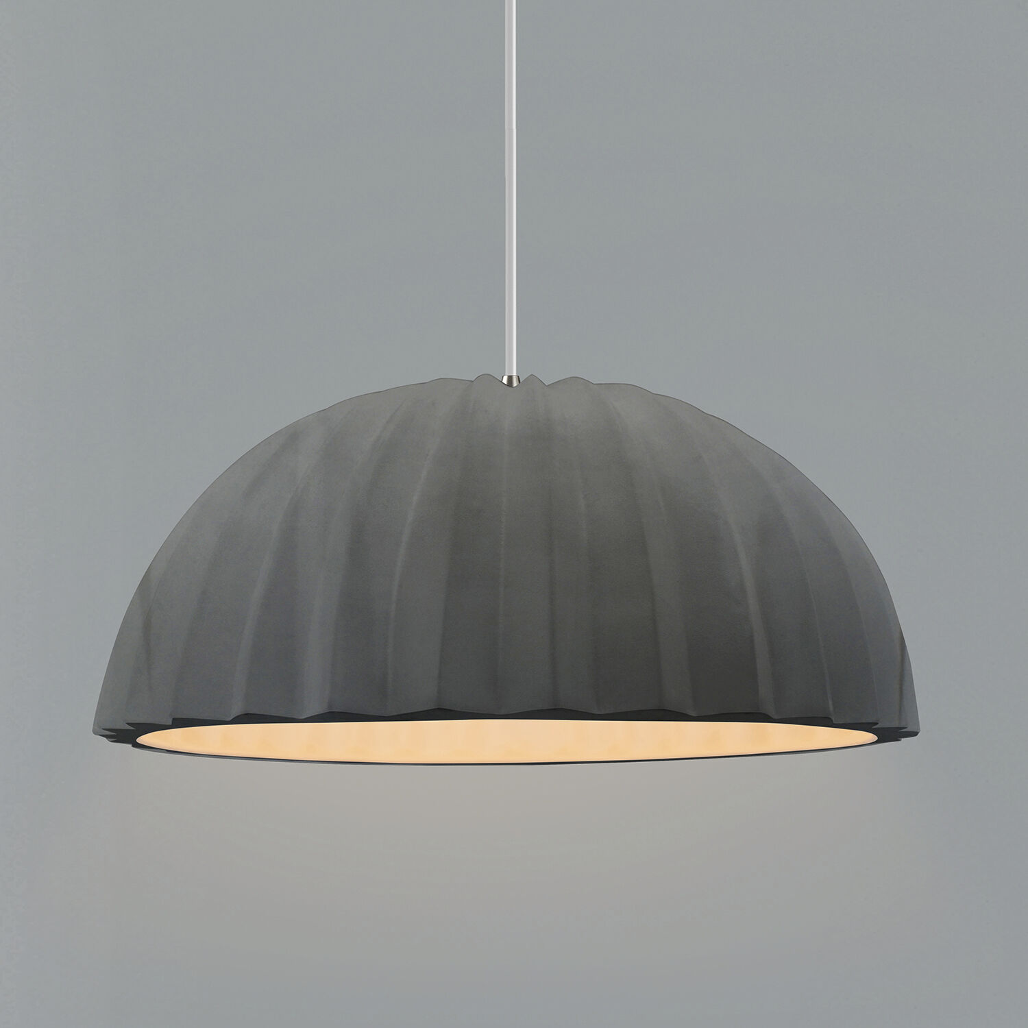 Radiance Collection - Pleated Dome Pendant Ceiling Light in Brushed Nickel, White Cord, Replaceable Bulb, Gloss Gray, Form+Finish+Function