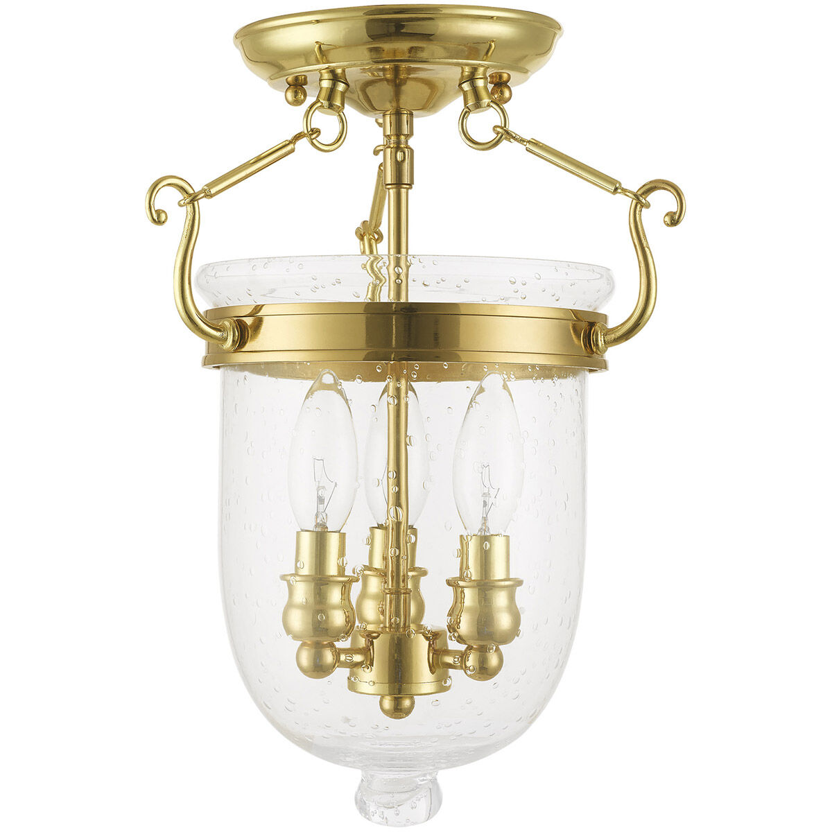 Jefferson 3 Light 10 inch Polished Brass Semi-Flush Mount Ceiling Light