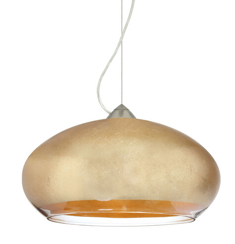 Brio 1 Light Satin Nickel Pendant Ceiling Light in Gold Foil Glass, Halogen