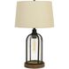 Ciney 27 inch 100 watt Black and Pine Wood Table Lamp Portable Light, with Night Light