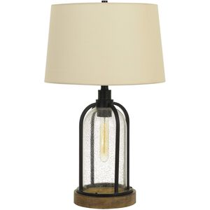 Ciney 27 inch 100 watt Black and Pine Wood Table Lamp Portable Light, with Night Light