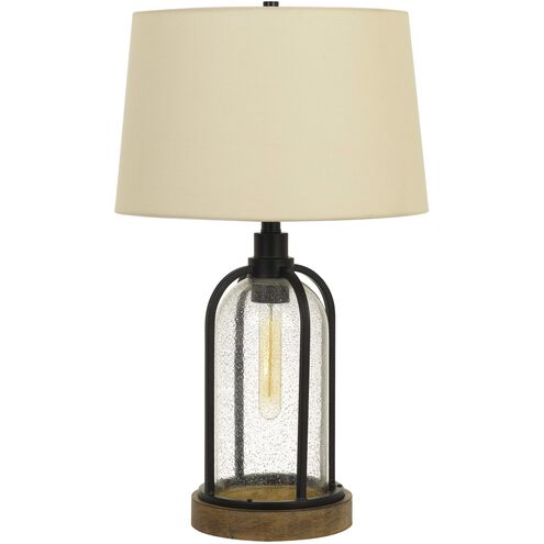 Ciney 27 inch 100 watt Black and Pine Wood Table Lamp Portable Light, with Night Light