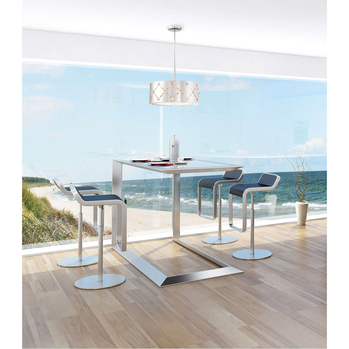 Crowned LED 16.25 inch Chrome Pendant Ceiling Light, Convertible to Semi Flush