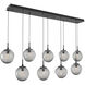 Aster LED LED Matte Black Linear Pendant Ceiling Light in 3000K LED, Geo Inner - Smoke Outer, Multi-Port