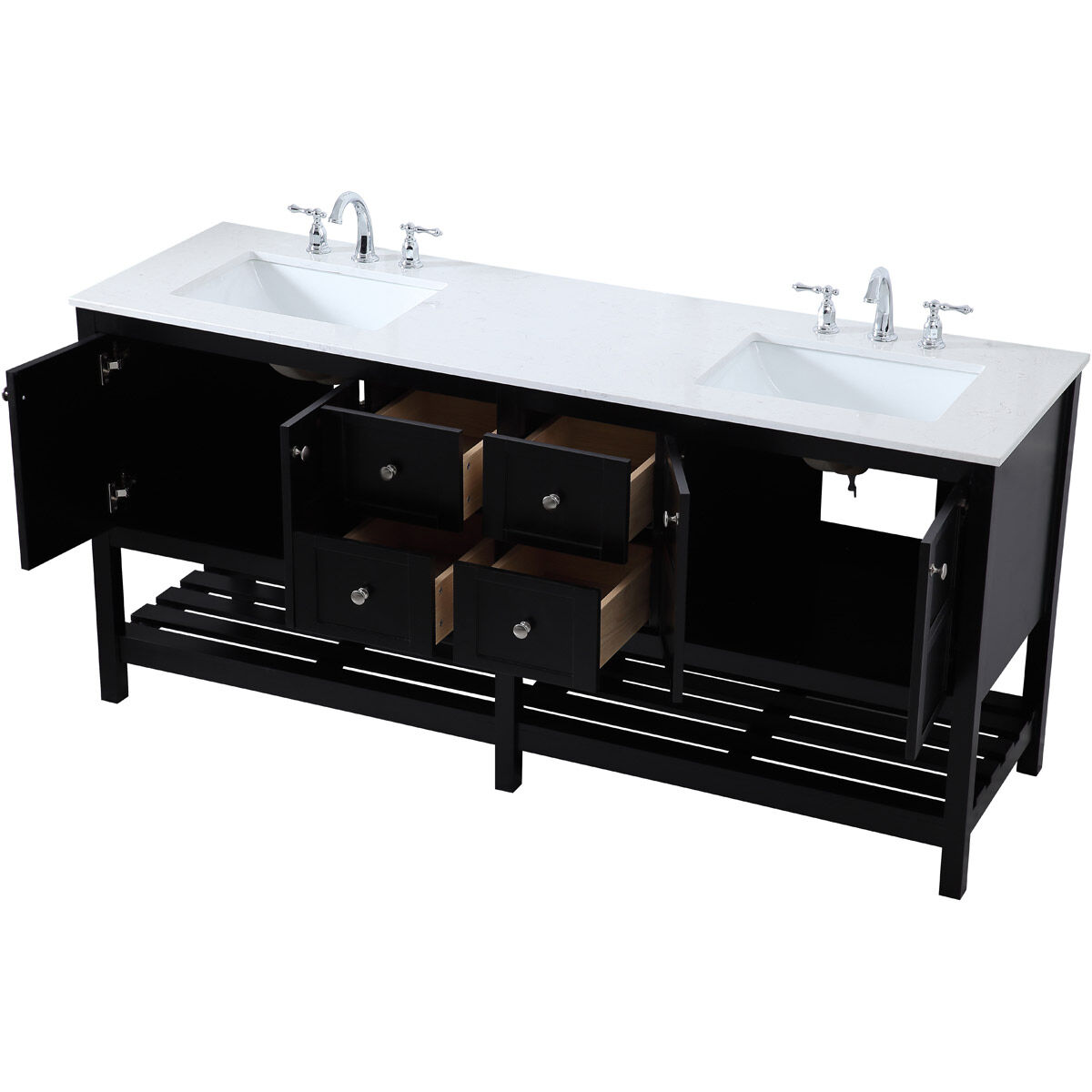 Theo 72 X 22 X 34 inch Black Vanity Sink Set
