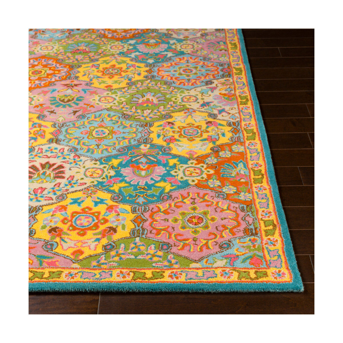 Caesar 117 X 117 inch Burnt Orange/Bright Yellow/Grass Green/Aqua/Rose Rugs, Square