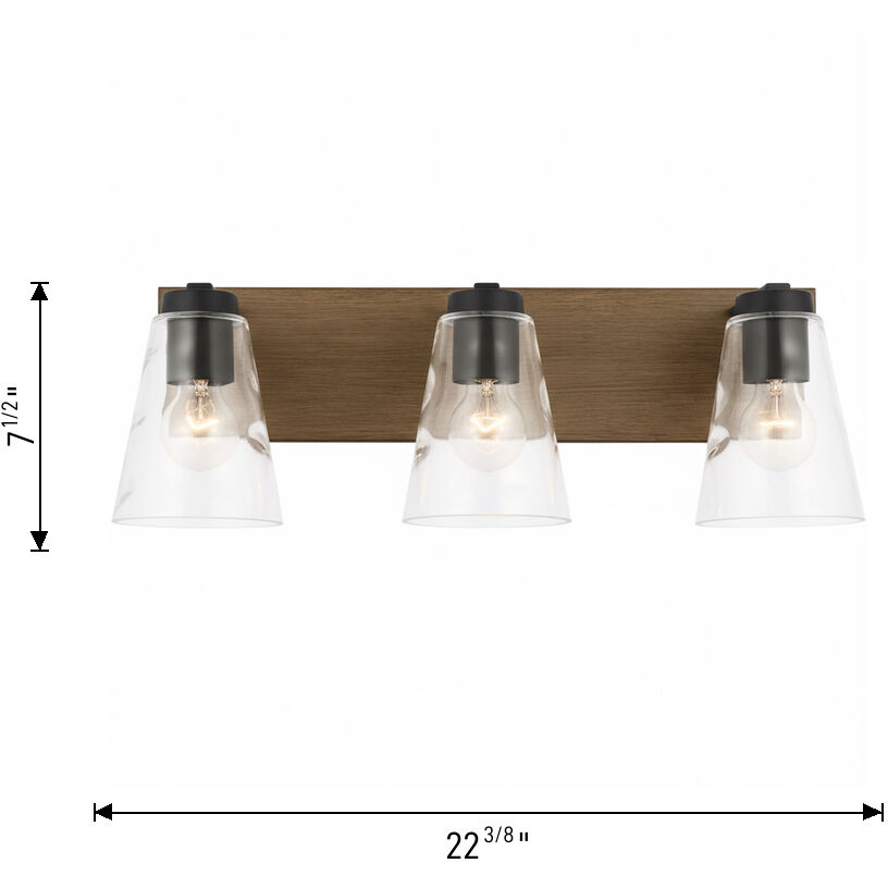 Dunton 3 Light 22.38 inch Midnight Black Vanity Light Wall Light, Large