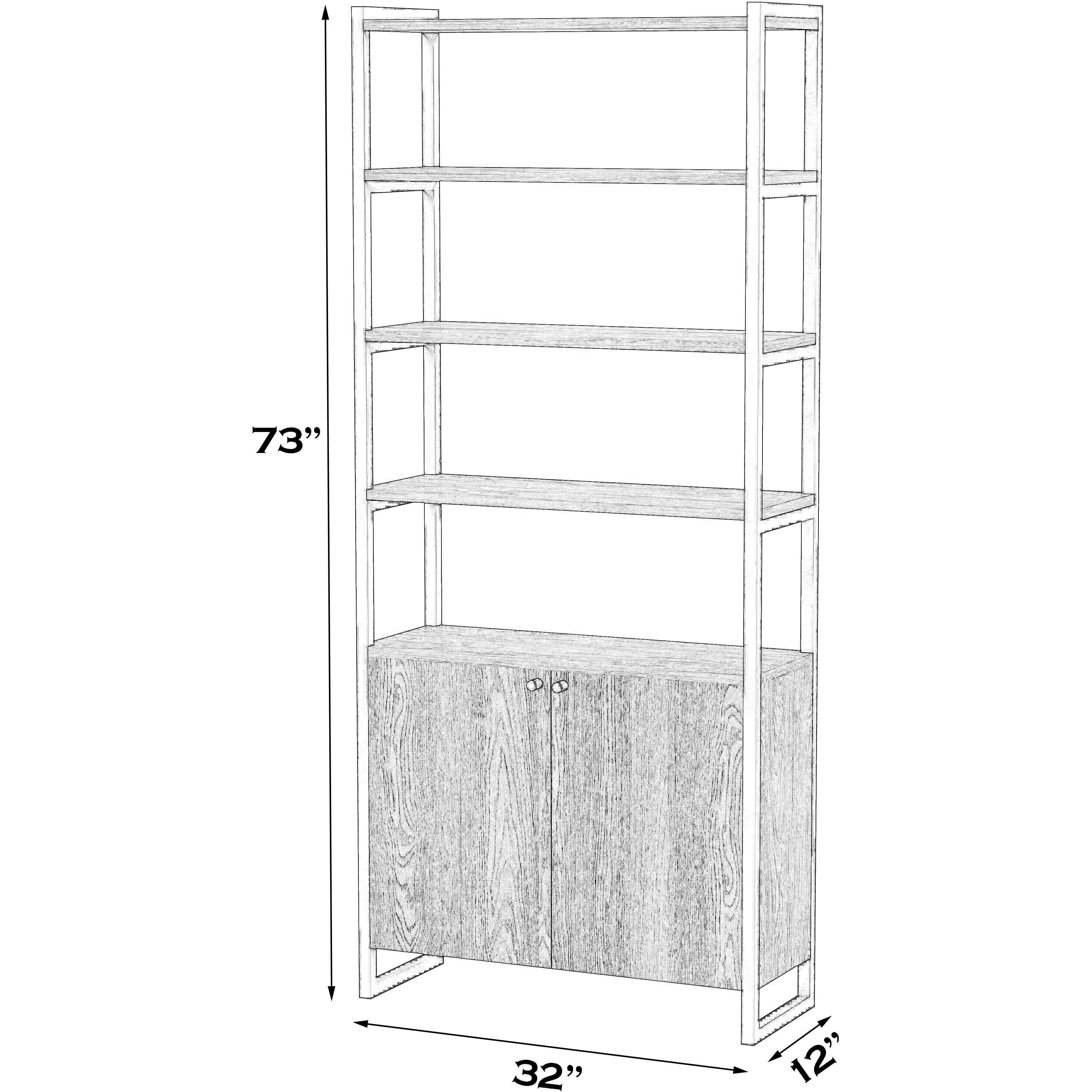Drake 73" Two Door Walnut Bookcase Etagere in Medium Brown