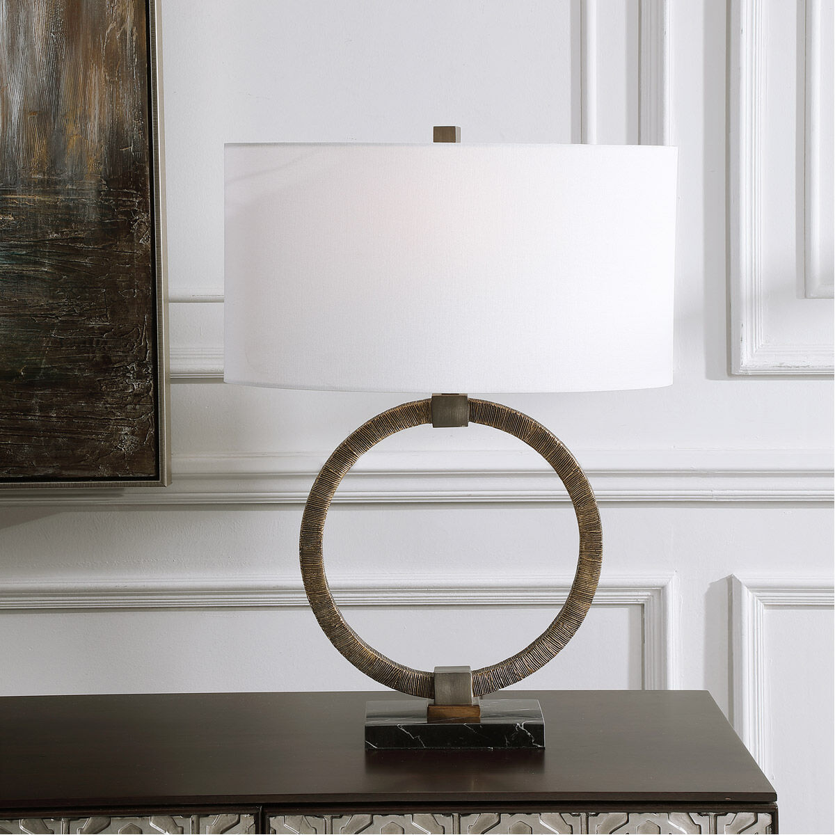Relic 26 inch 150.00 watt Antiqued Gold with Dark Bronze and Black Marble Table lamp Portable Light