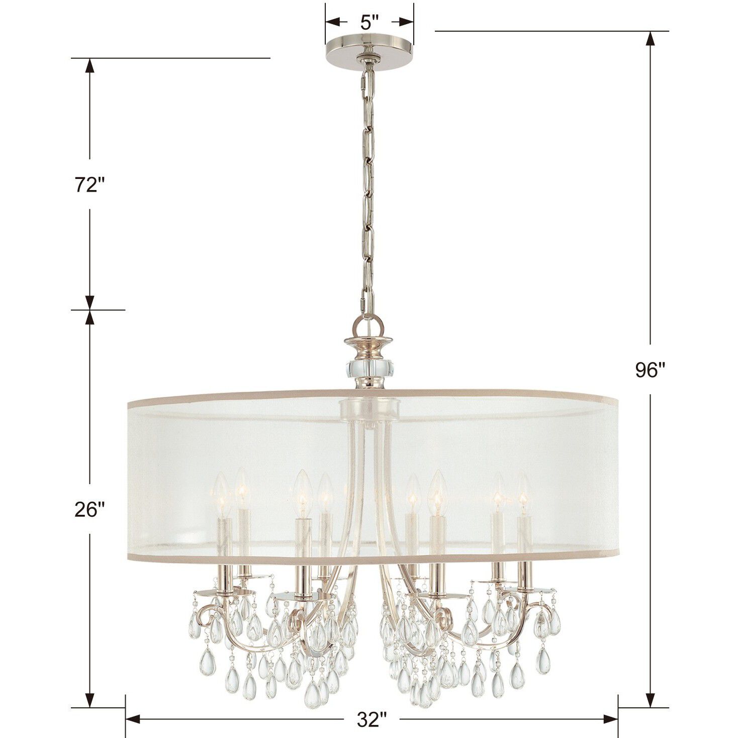 Hampton 8 Light 32 inch Polished Chrome Chandelier Ceiling Light