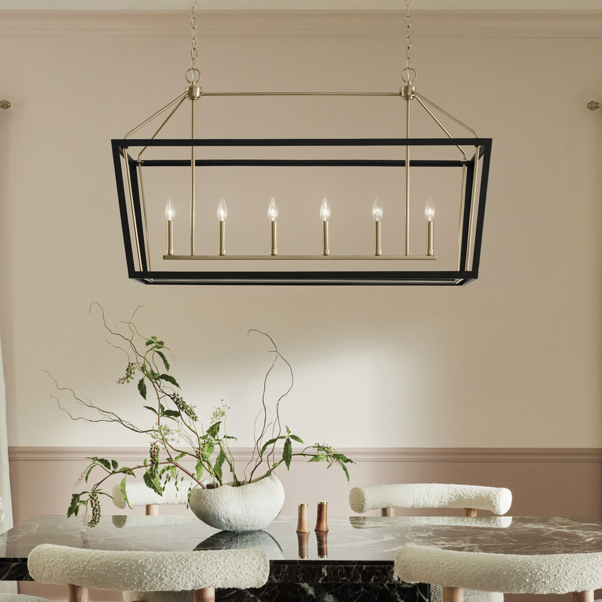 Delvin 6 Light 44.25 inch Champagne Bronze with Black Chandelier Linear Ceiling Light, Single