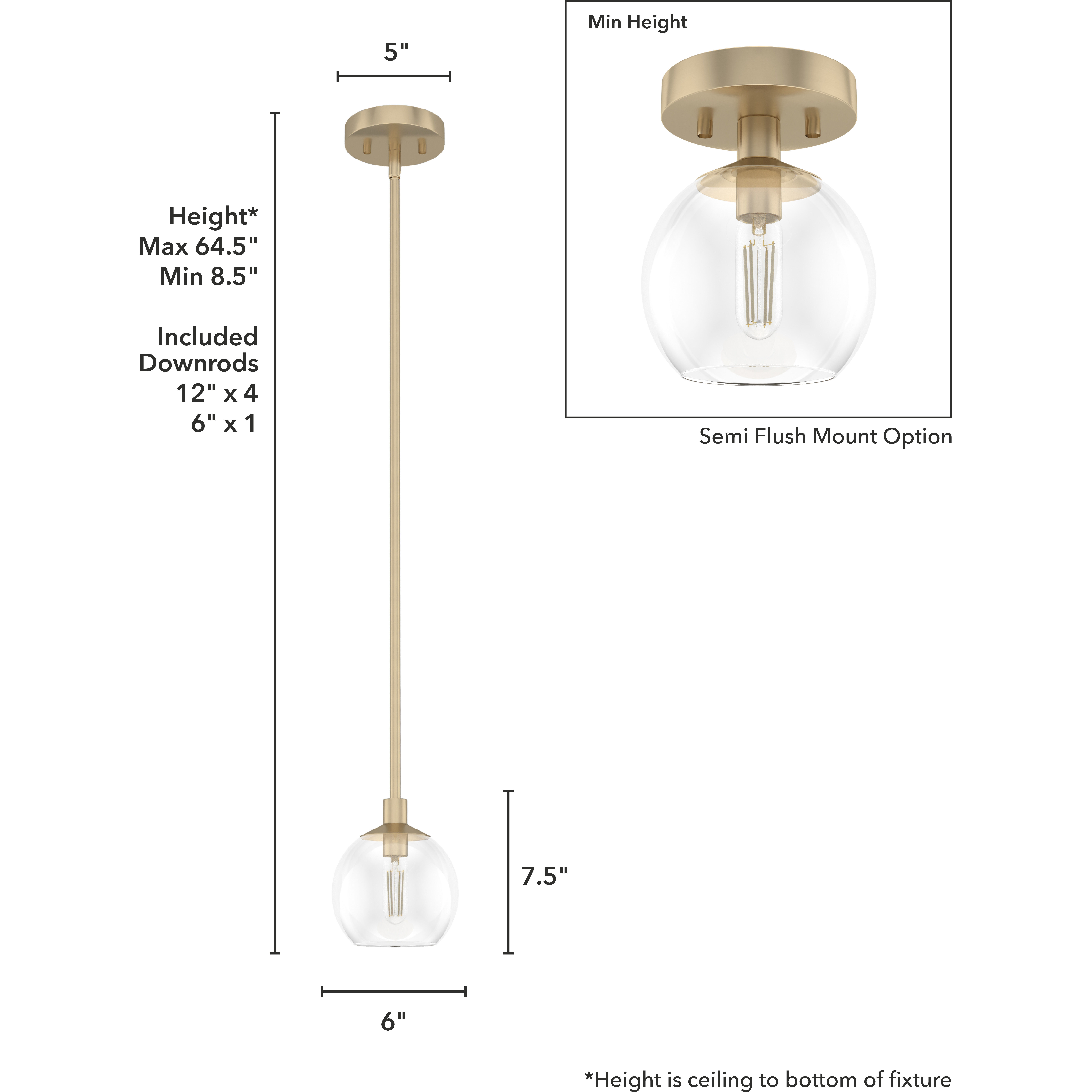 Xidane 1 Light 6 inch Alturas Gold Mini Pendant Ceiling Light