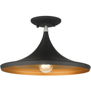 Waldorf 1 Light 14 inch Black with Brushed Nickel Finish Accents Semi-Flush Ceiling Light in Black with Brushed Nickel Accent