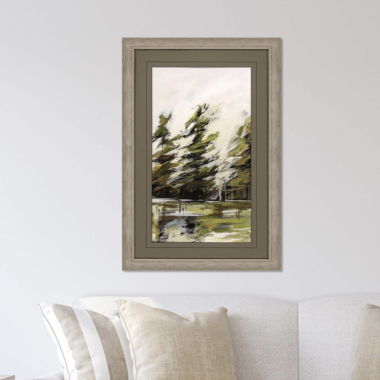 Evergreen Green and White and Brown and Beige Framed Art