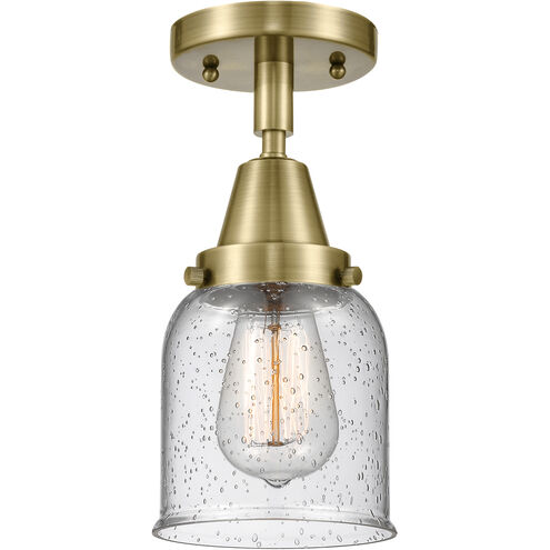 Franklin Restoration Small Bell LED 5 inch Antique Brass Flush Mount Ceiling Light in Seedy Glass