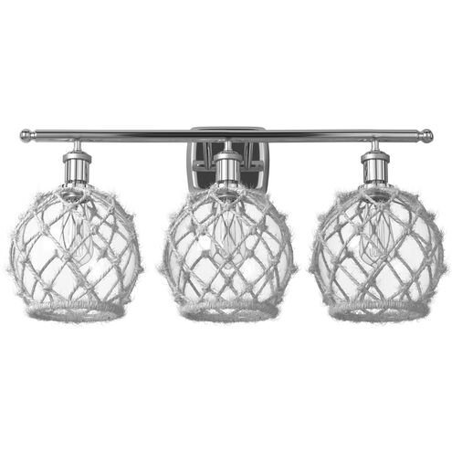 Ballston Farmhouse Rope 3 Light 28 inch Polished Chrome Bath Vanity Light Wall Light in Bulb Not Included, Clear Glass with White Rope, Ballston
