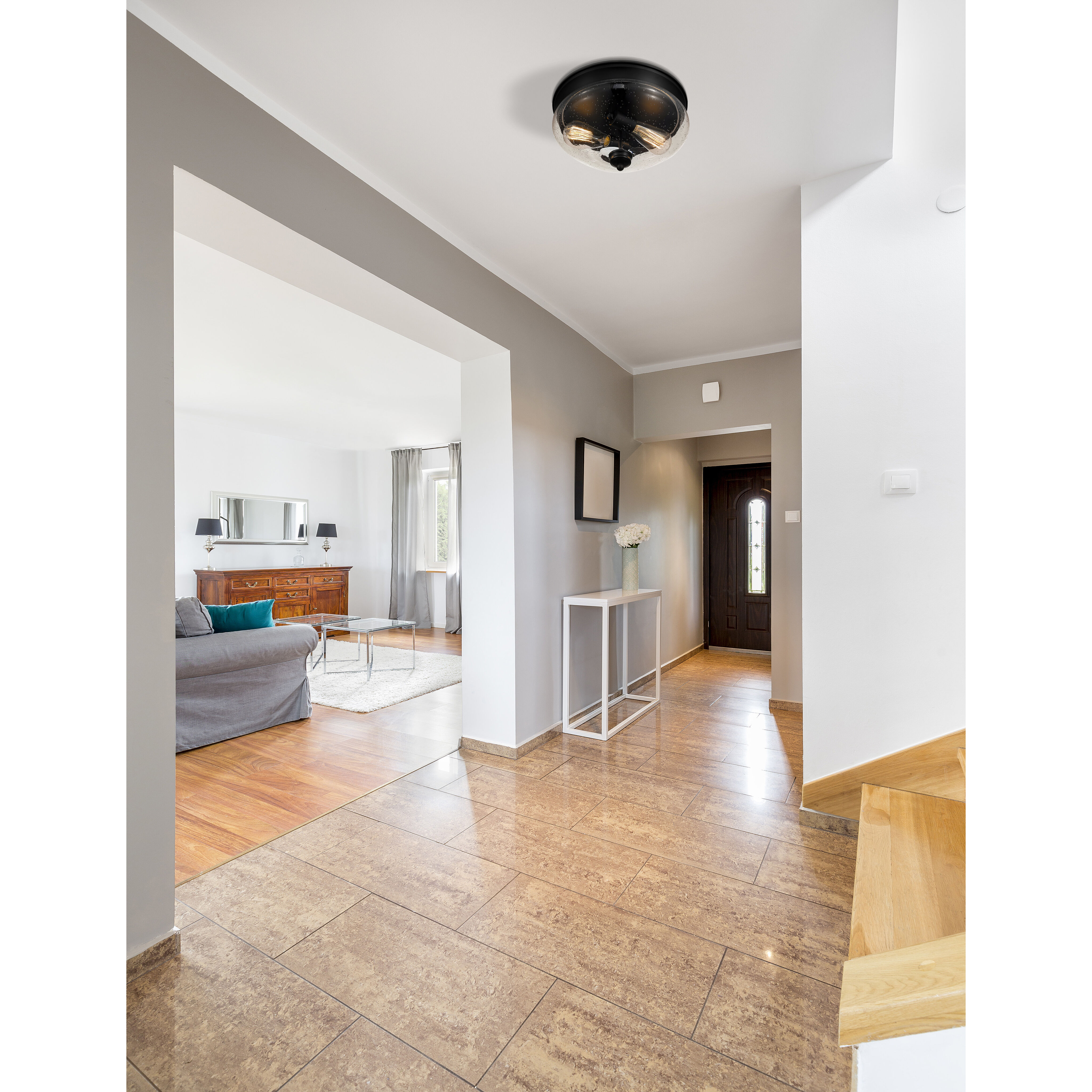 Amon 2 Light 13 inch Matte Black Flush Mount Ceiling Light in 4, Matte Opal Glass