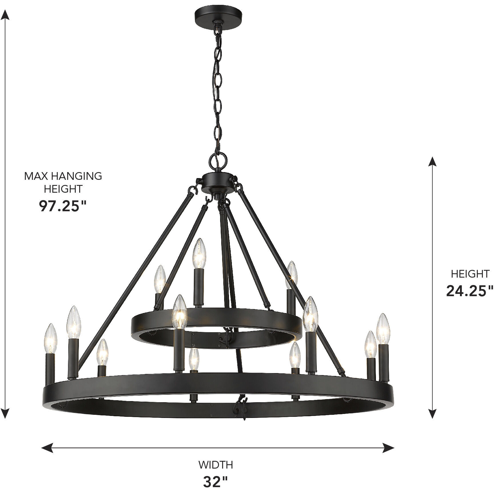 Alastair 32 inch 60.00 watt Matte Black Chandelier Ceiling Light