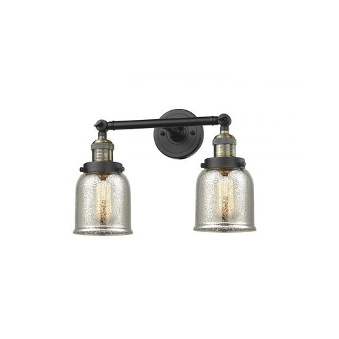 Franklin Restoration Small Bell 2 Light 15 inch Black Antique Brass Bath Vanity Light Wall Light in Silver Plated Mercury Glass, Franklin Restoration