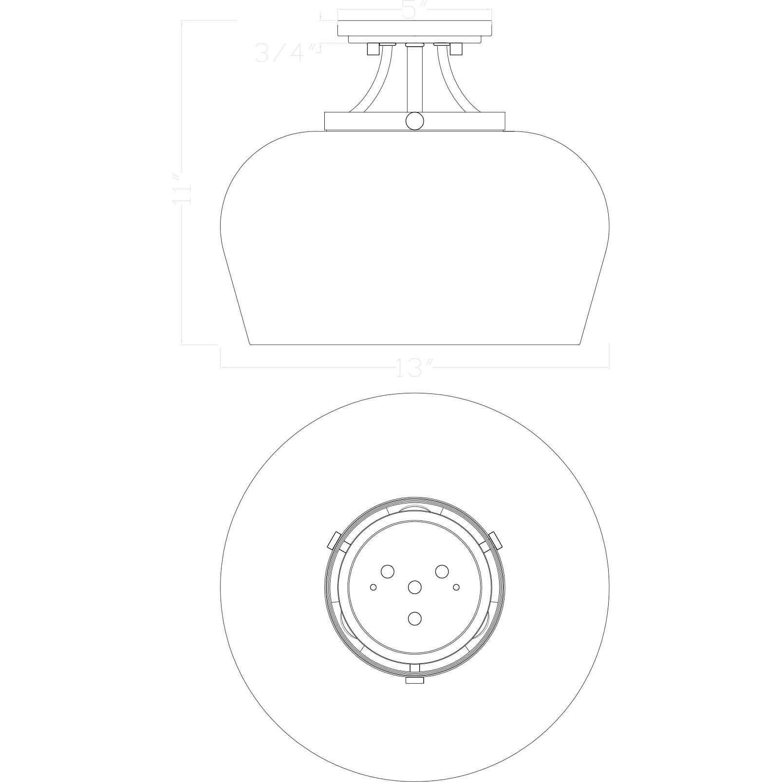 Octave 3 Light 13 inch Polished Chrome Semi-Flush Ceiling Light, Essentials