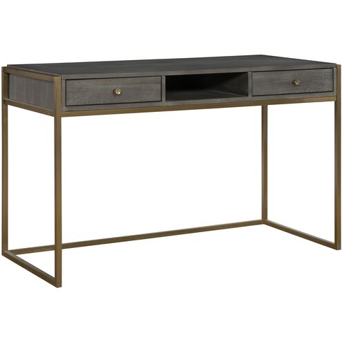 Taja 48 inch Brushed Brass and Dark Walnut Writing Desk