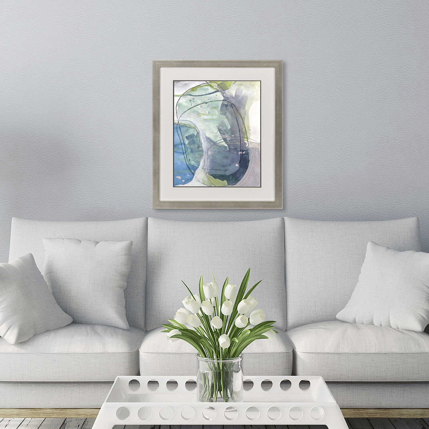 Sea Stone Turquoise and Green and Blue and Gray Framed Art