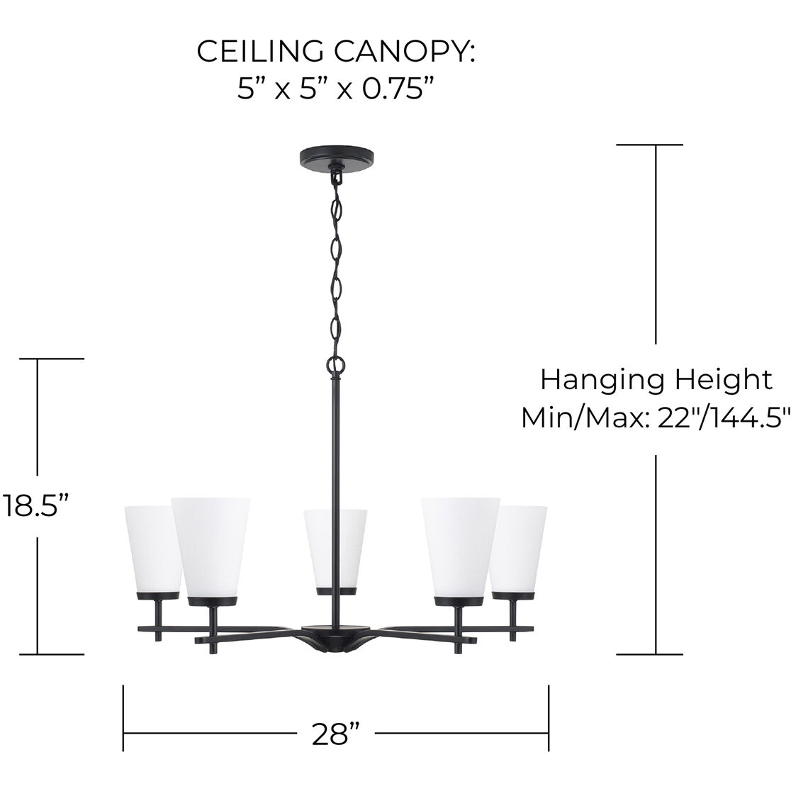 Drake 5 Light 28 inch Matte Black Chandelier Ceiling Light