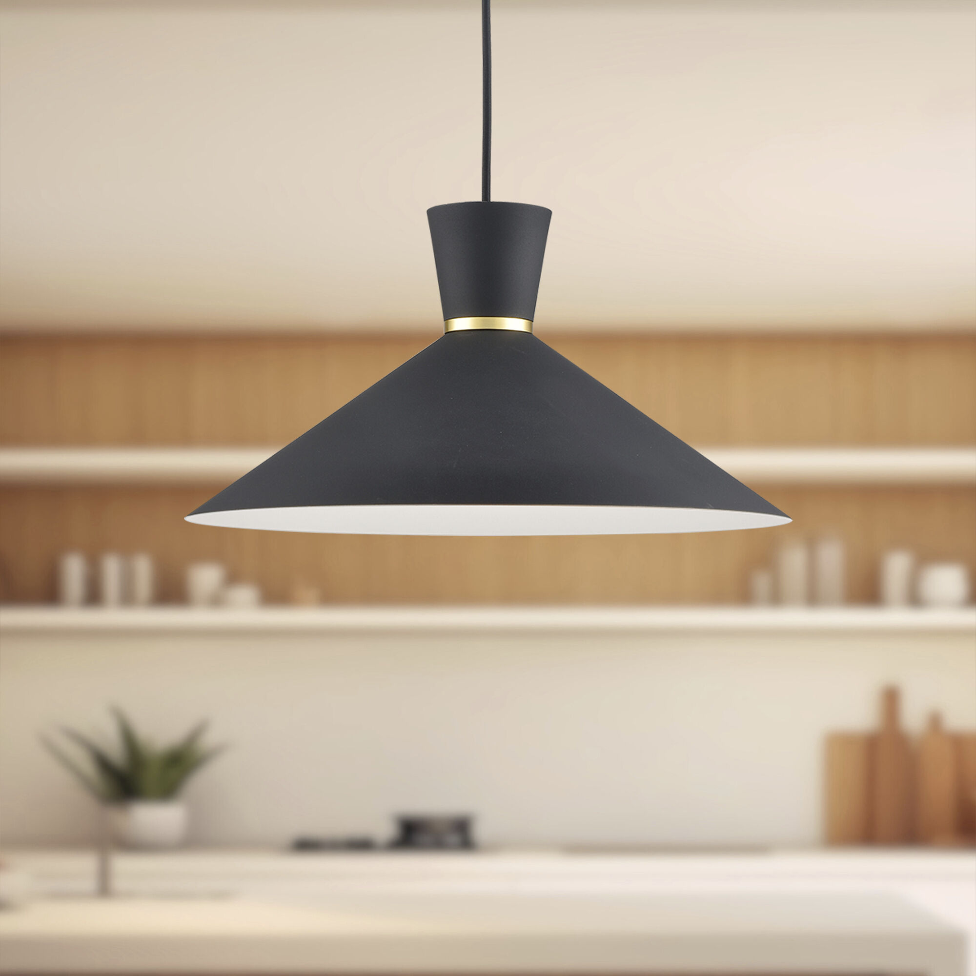 Vanderbilt Pendant Ceiling Light in Black with Gold Detail
