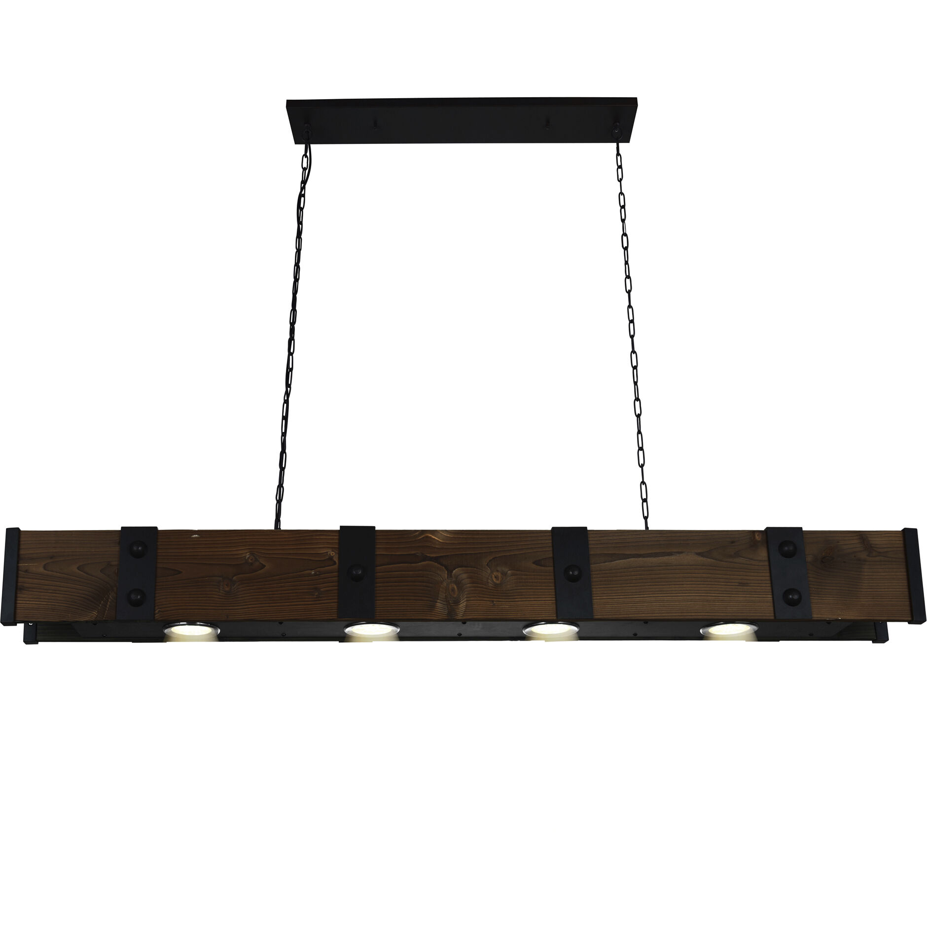 Pago LED 59 inch Black and Wood Drum Shade Island Light Ceiling Light