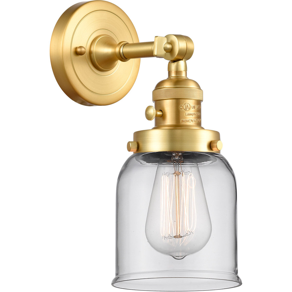 Franklin Restoration Small Bell 1 Light 5 inch Satin Gold Sconce Wall Light in Clear Glass, Franklin Restoration