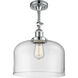 Franklin Restoration X-Large Bell LED 12 inch Polished Chrome Semi-Flush Mount Ceiling Light in Clear Glass, Franklin Restoration