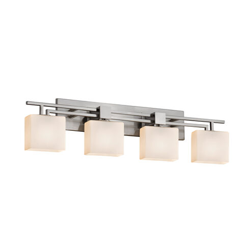Fusion 4 Light 36 inch Brushed Nickel Vanity Light Wall Light in Opal, Rectangle, Incandescent