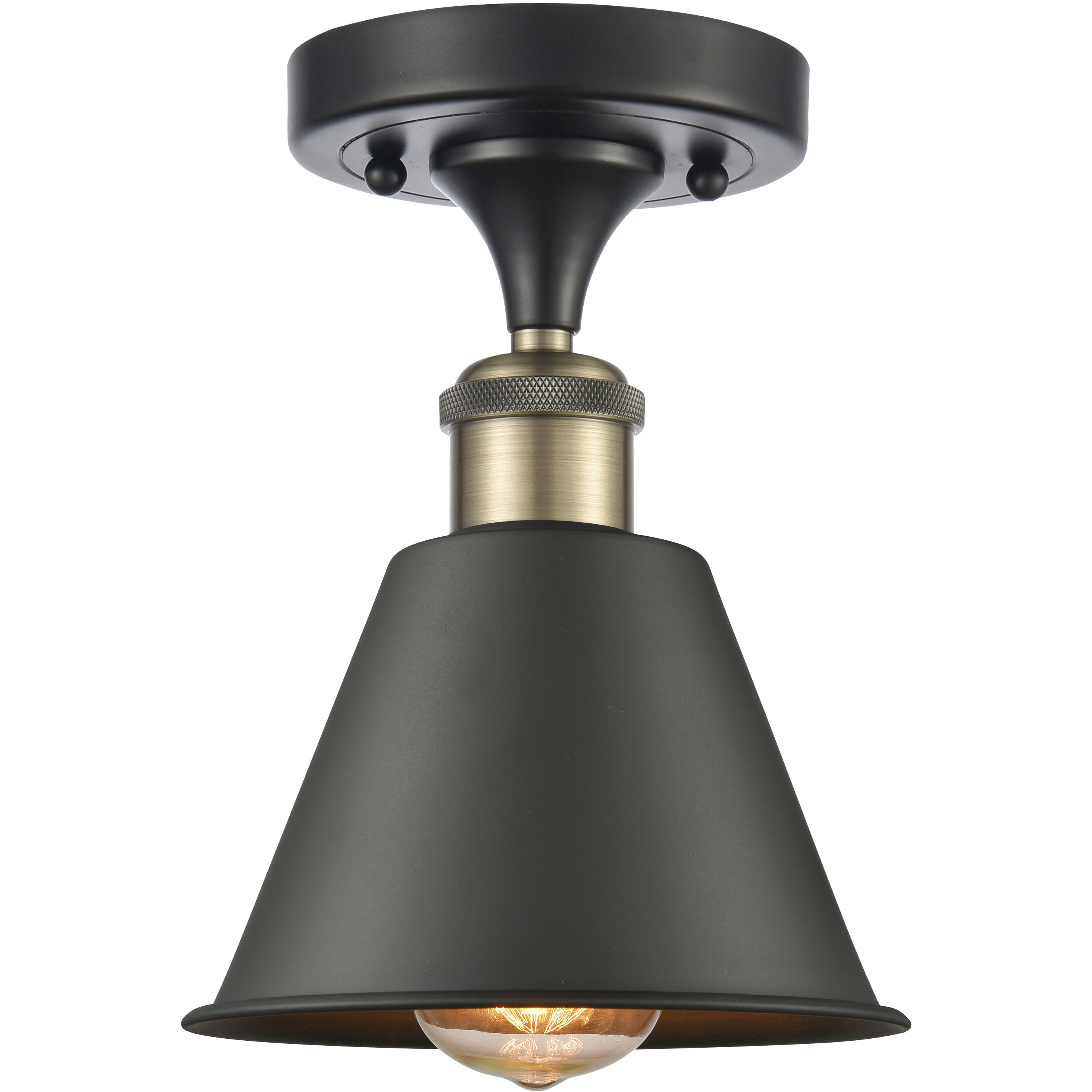 Ballston Smithfield LED 7 inch Black Antique Brass Semi-Flush Mount Ceiling Light, Ballston