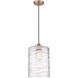 Ballston Cobbleskill 1 Light 9 inch Antique Copper Mini Pendant Ceiling Light in Deco Swirl Glass