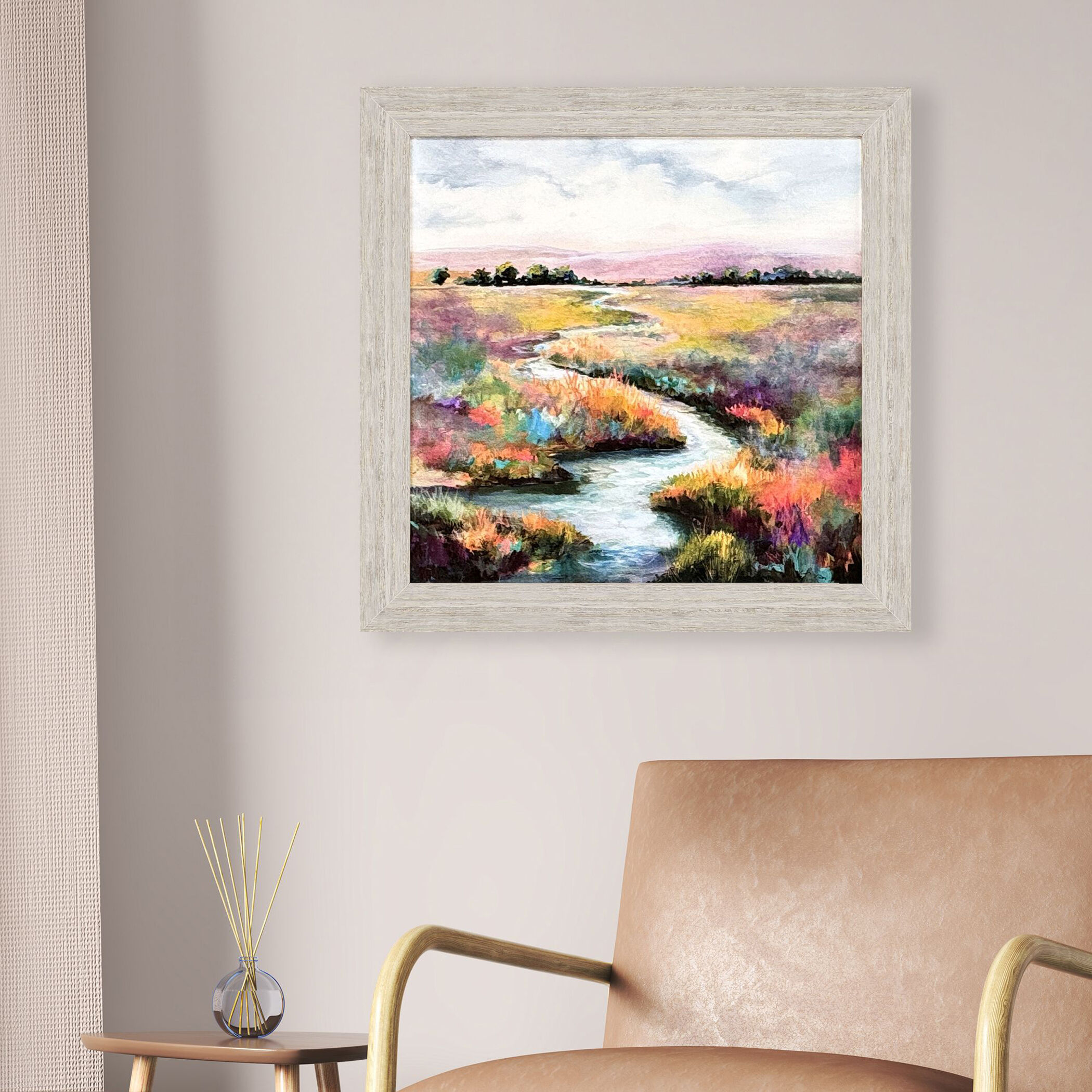 Meandering Stream 28 X 28 inch Non-Glass Framed Art, Propac